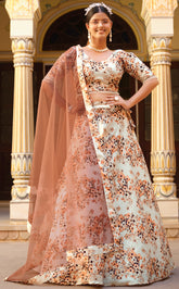 Floral inspired printed Blue diva lehenga on crushed silk with lace and tassel | lehenga for all occasion